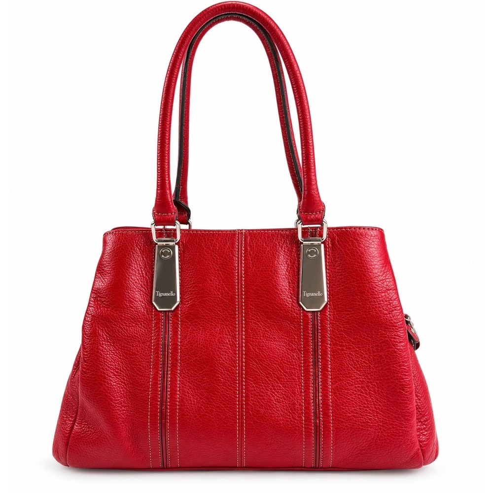 Tignanello Vintage Y2K Red Pebbled Leather Triple Compartment Shoulder Bag Tote